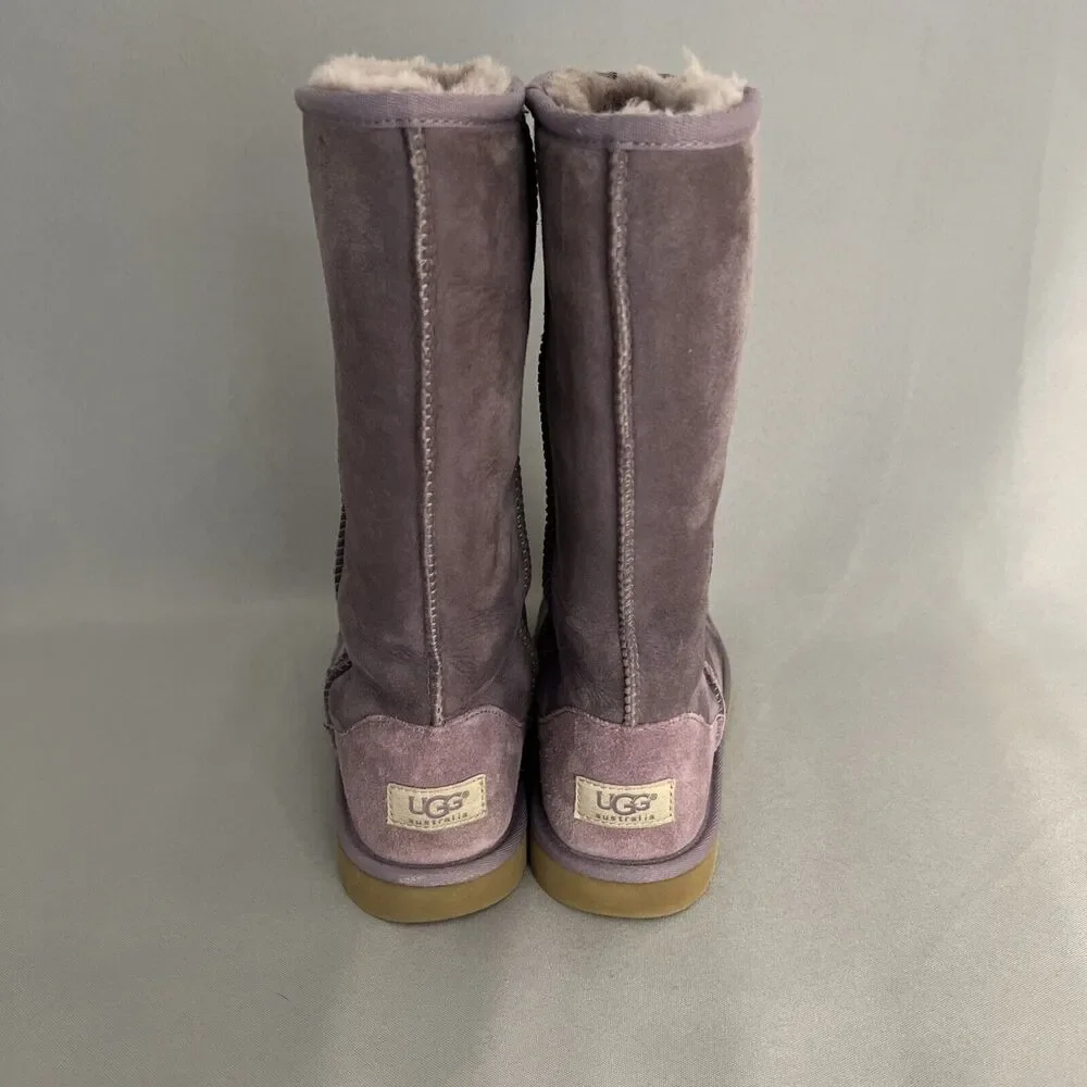Womens UGG Boots Classic Tall Purple Sheepskin Suede Wool Boho Malibu Sz 6 Fits7 - Picture 6 of 16